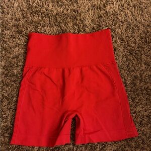 Red Women's High-Waisted workout shorts